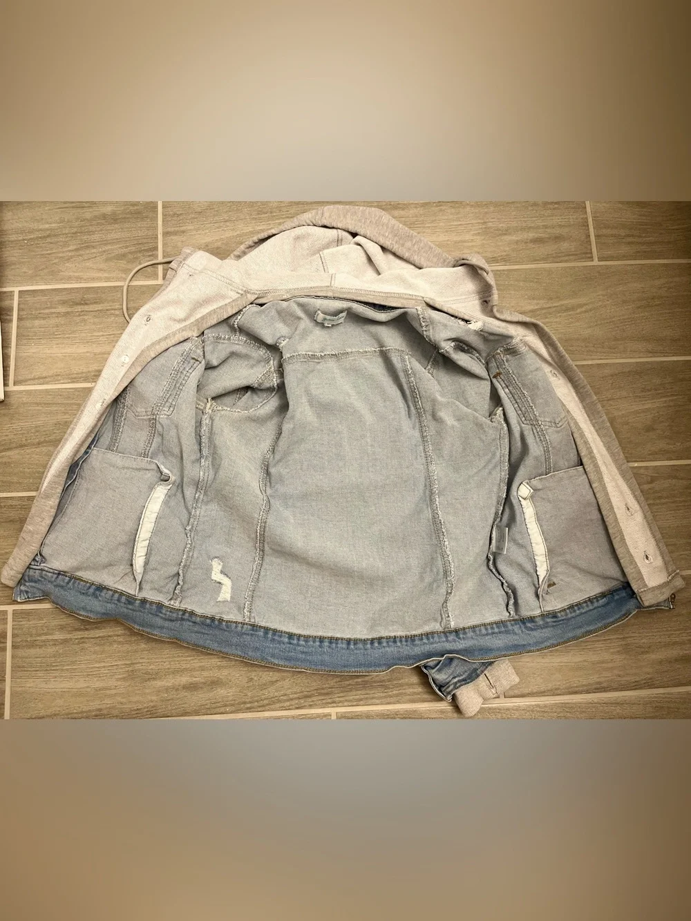 Grace & Lace Distressed denim jacket with removable hood